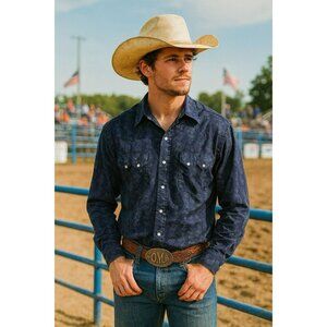 Vintage Panhandle Men’s Western Pearl Snap Long Sleeve Button Up Medium